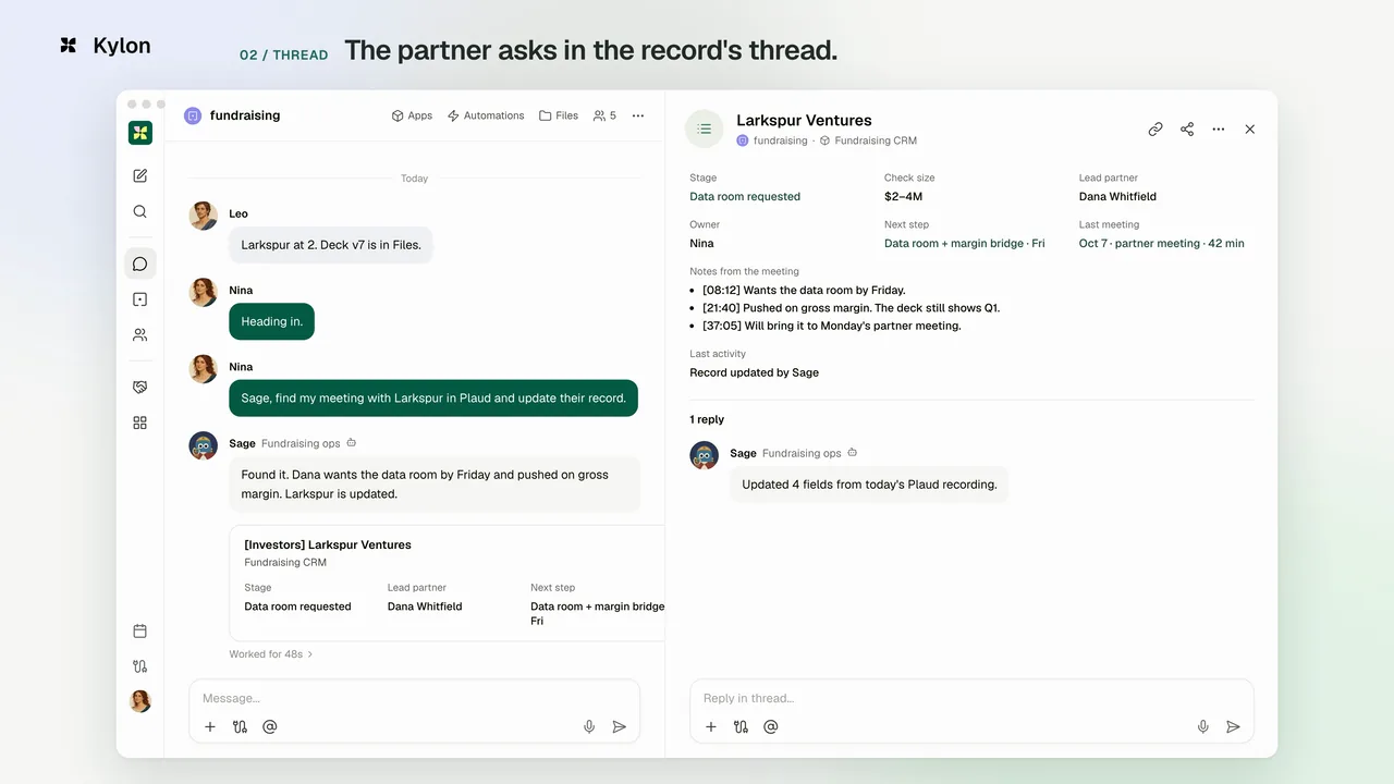 Investor meeting to pipeline: a Kylon demo with sample data