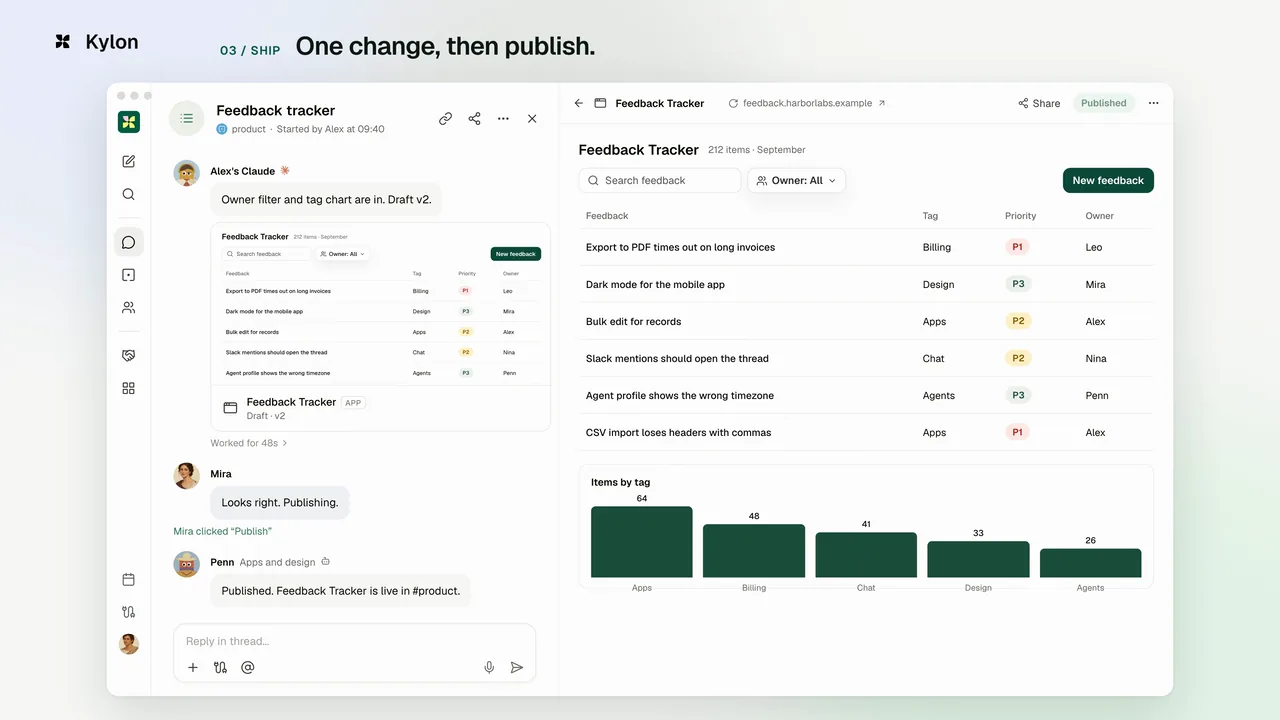 Build a feedback App together: a Kylon demo with sample data