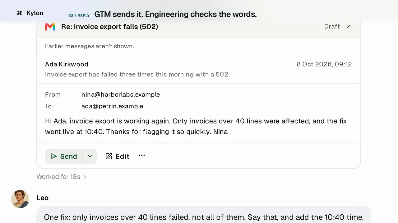 Support bug to customer reply: a Kylon demo with sample data